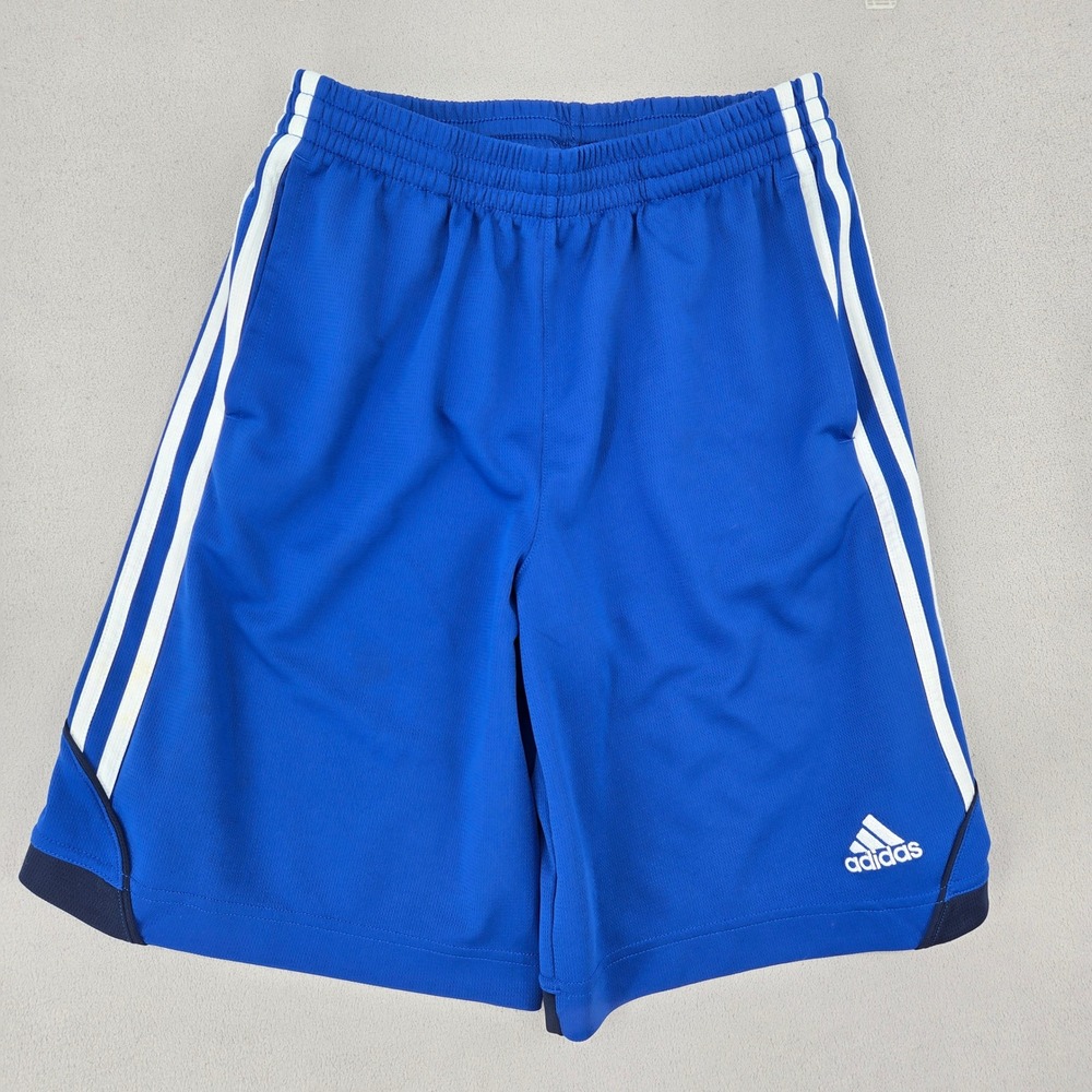 Adidas Size 18/20 Athletic Shorts Kids Blue White Stripe Sporty Soccer Gym